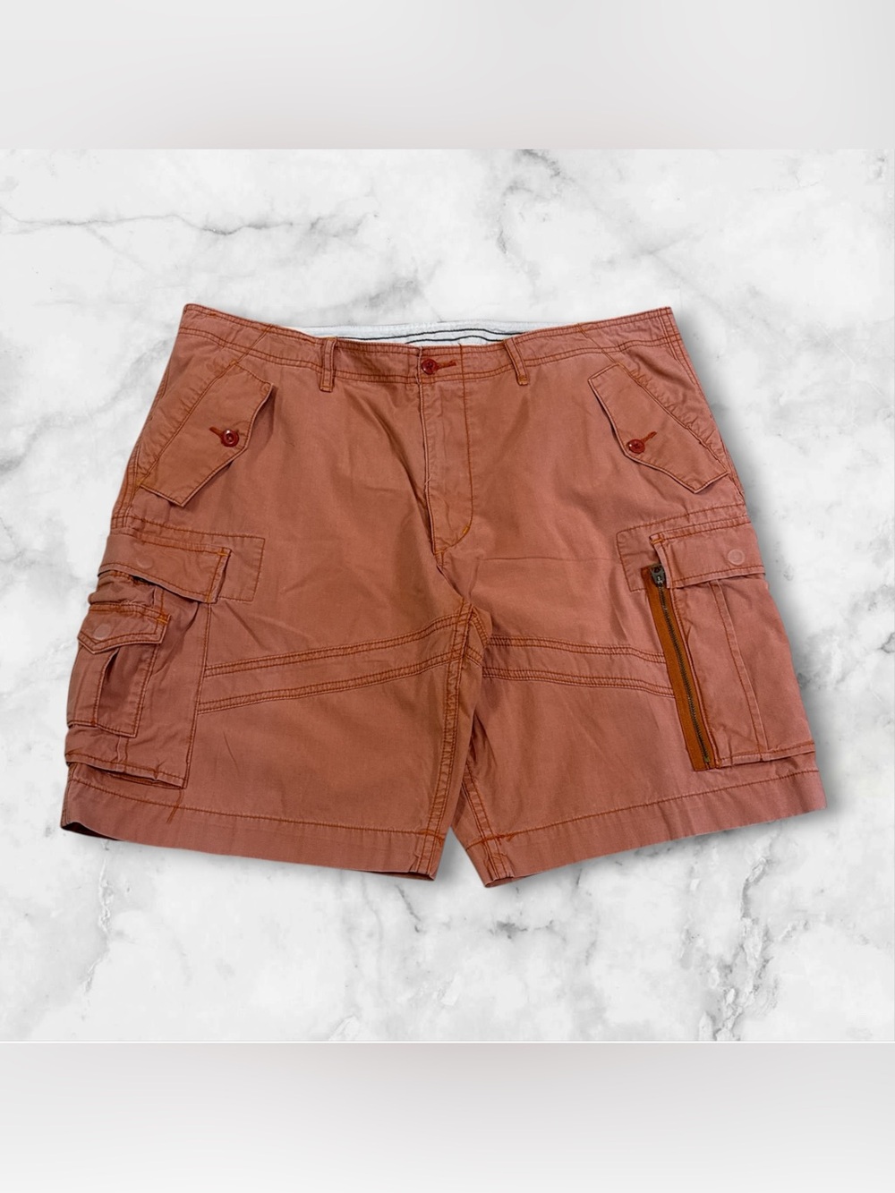 Y2K Polo Ralph Lauren Surplus Fit Orange Military Cargo Short Talon Zip Men 38